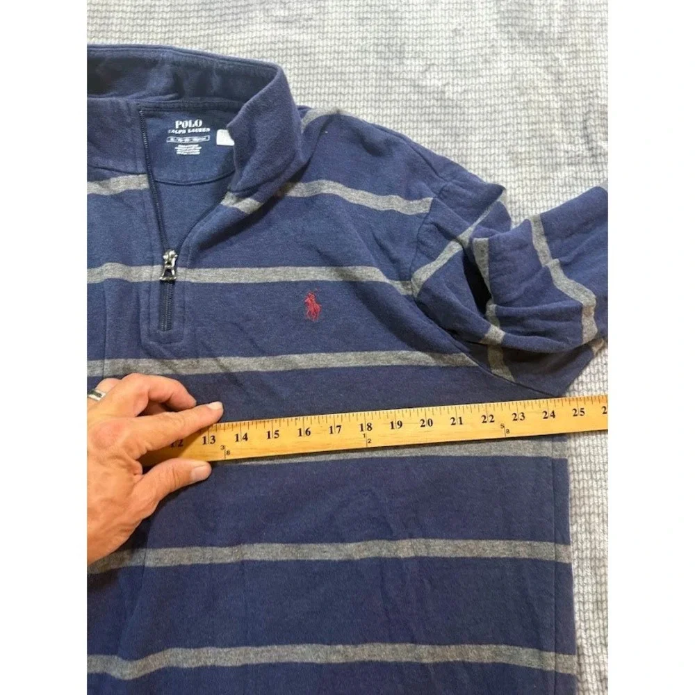 Polo Ralph Lauren Mens XL Quarter‎ Zip Pullover Navy Blue Grey Striped Sweater